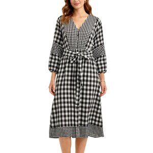 J. Crew Tie-Waist Button-Front Gingham Midi Dress